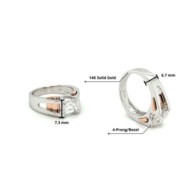 2.87 Carat Emerald Cut Lab Grown Diamond Mens Ring in 2-Tone Rose/White Gold Size 10 For Sale - Image 4 of 6