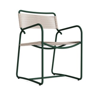 Brown Jordan Walter Lamb Aluminum Arm Chair in Forest Green with Pebble Strapping For Sale