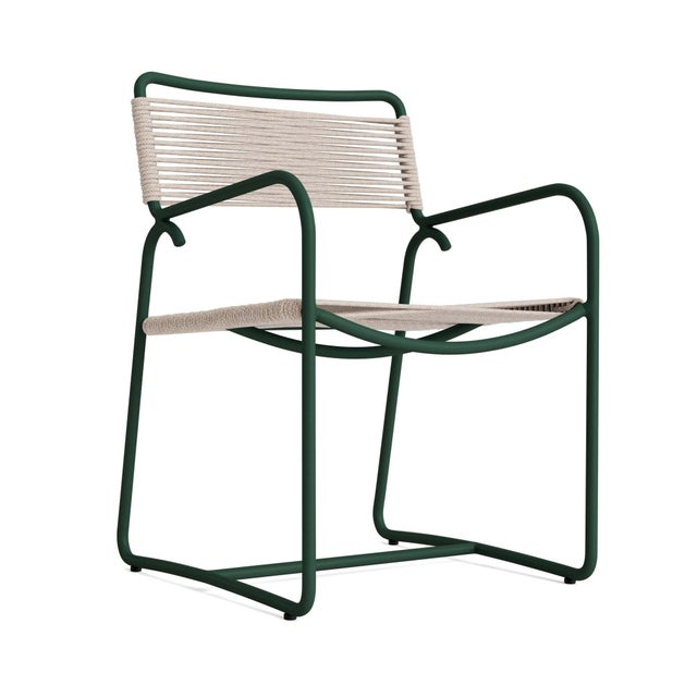 Brown Jordan Walter Lamb Aluminum Arm Chair in Forest Green with Pebble Strapping For Sale