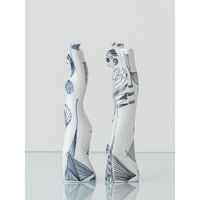 A pair of modernist porcelain figural vases by Sargadelos of Spain, designed by Isaac Díaz Pardo in the 1970s and likely...