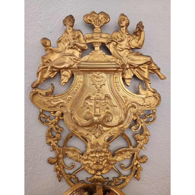 Antique 19th C Pair French Napoleon III Gilt Bronze Louis XVI Style Sconces For Sale - Image 14 of 16