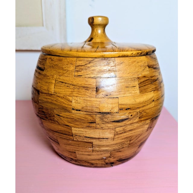 Mid 20th Century Mid-Century Hand Turned Wood Jar Segmented Artisan Signed For Sale - Image 5 of 8