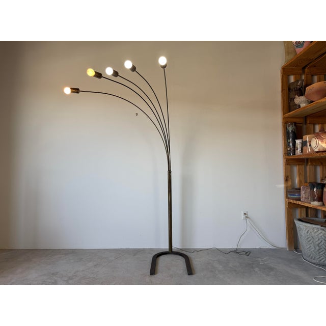 1970s Mid-Century Modern Five-Light Brass & Metal Arched Floor Lamp For Sale - Image 10 of 12