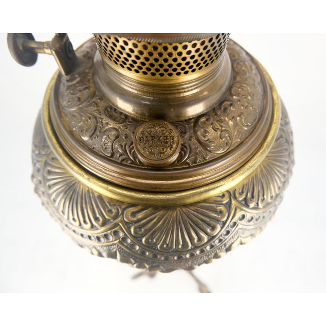 Metal 19h Century Cast Polished Brass Tripod Base Adjustable Height Oil Flor Lamp MINT For Sale - Image 7 of 17