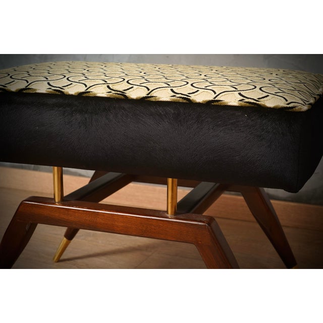 Velvet, Brass and Beech Ottoman in the style of Gio Ponti, 2000s For Sale - Image 6 of 9