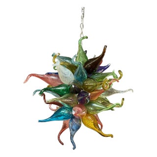 1980s Colorful Light Fixture of Recycled Hand Blown Glass For Sale