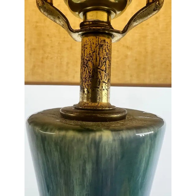 Green Mid-Century Modern Green Malachite Teardrop Design Table Lamp W Custom Shade For Sale - Image 8 of 16