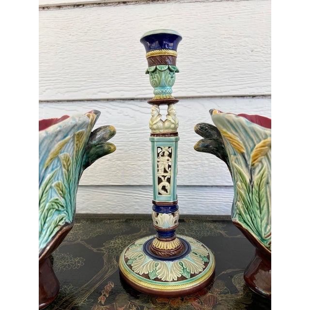 Antique English Wedgwood Majolica Candlestick Candle Holder Cinque Cento C1876 For Sale - Image 4 of 18