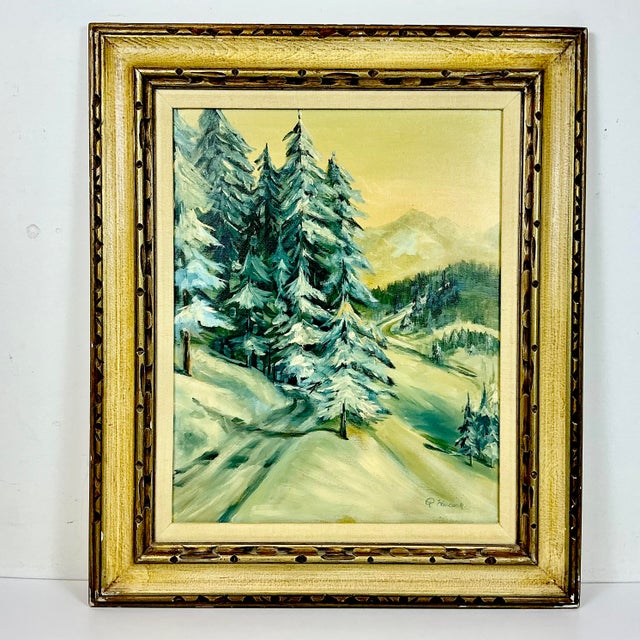 American 1970s Vintage Impressionist Landscape Snow Covered Trees Folk Art Original Oil Painting, Artist Signed For Sale - Image 3 of 12