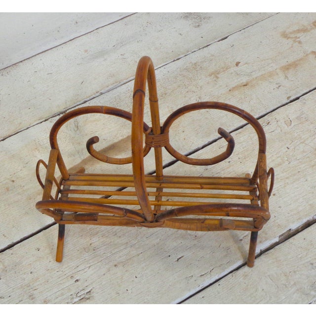 Bamboo and Wicker Magazine Rack with Scrolls, 1960s For Sale - Image 4 of 10