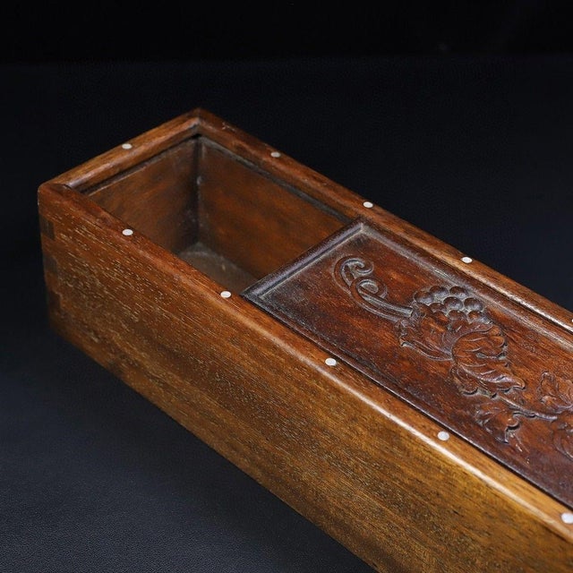 Late 20th Century Huali Rosewood Scroll Box Inlaid With Mother-of-Pearl For Sale - Image 5 of 9