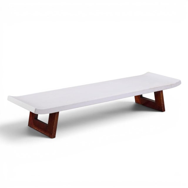 Paul Frankl for Johnson Furniture Company Mid Century Cork and Mahogany Coffee Table Bench For Sale In Chicago - Image 6 of 9