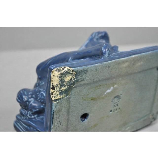Antique Rookwood Blue Glazed Ceramic Nude Female Figure Reading Book Bookend For Sale - Image 14 of 16
