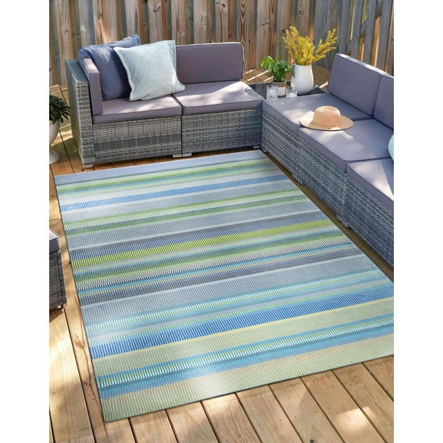 8x10 Serene Xena Green Striated Geometric Modern Handmade Wool Carpet Rug For Sale - Image 4 of 10