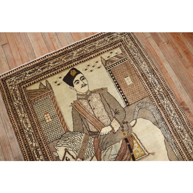 Bronze Vintage Brown Persian Tabriz Pictorial Horse Rug - 4' x 5'8" For Sale - Image 8 of 8