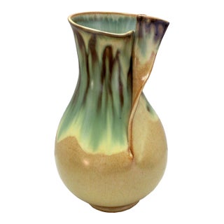 Signed by Marcel Garcia Arroyo MCM Master Ceramic Scupltural Ribbon Vase - 11" For Sale
