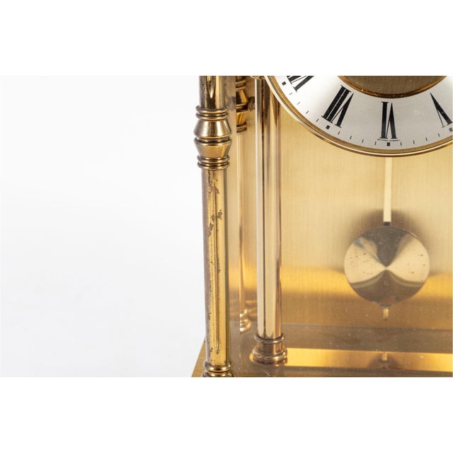Vintage French Regulator Style Three-Glass Brass Mantel Clock For Sale - Image 4 of 11
