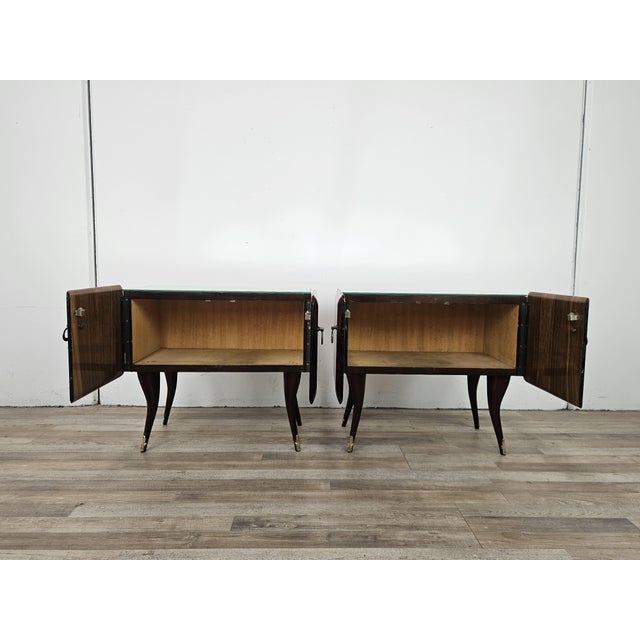 Mid-Century Mahogany Nightstands with Mirrored Top, 1950, Set of 2 For Sale - Image 11 of 16