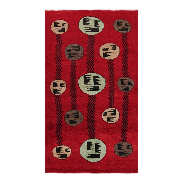 Vintage Turkish Rug in Red With Colorful Geometric Medallions, From Rug & Kilim For Sale