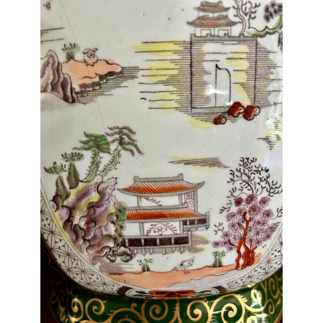 Green Early 19th Century Mason’s Ironstone Muscovy Duck & Canton Alcove Vase and Cover For Sale - Image 8 of 16