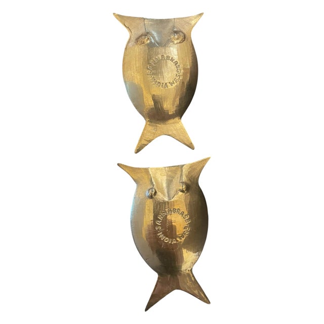 Adorable whimsical vintage gold tone etched brass owl trinket/ring dishes, catchall. Approximately 3"x 1.5". Some light...