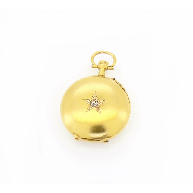 Art Nouveau Antique 1900s Pocket Watch, French Hallmarks, 18k Gold, Old Cut Diamond For Sale - Image 3 of 10