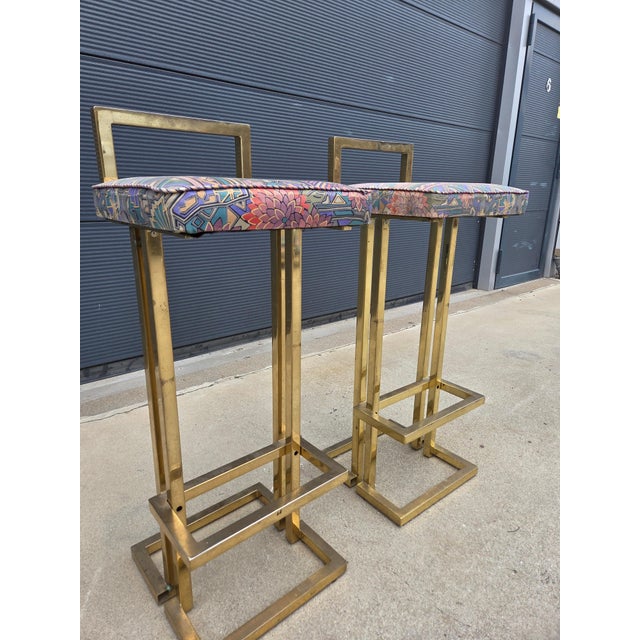 Brass Barstools in the style of Maison Jansen, 1975, Set of 2 For Sale - Image 4 of 8