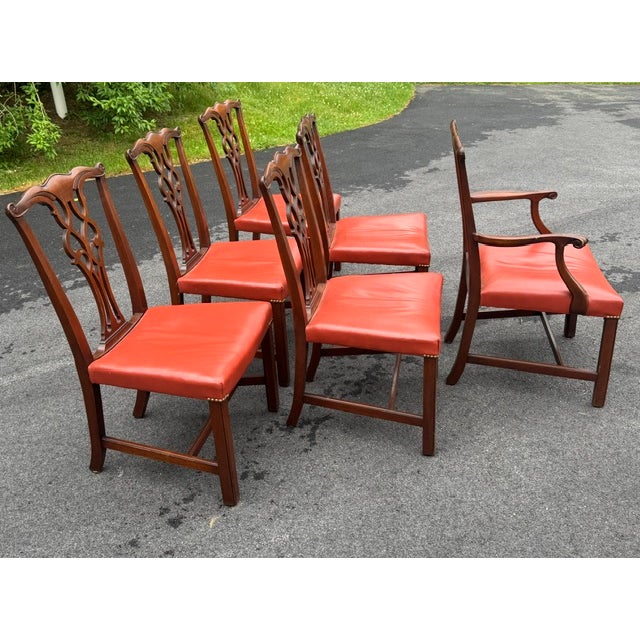 Set of 6 Mid 20th Century Mahogany Chippendale Style Dining Chairs For Sale - Image 4 of 9