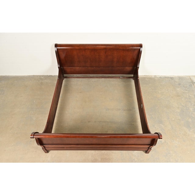 Late 20th Century Grange Style French Louis Philippe Carved Cherry Wood King Size Sleigh Bed For Sale - Image 5 of 13