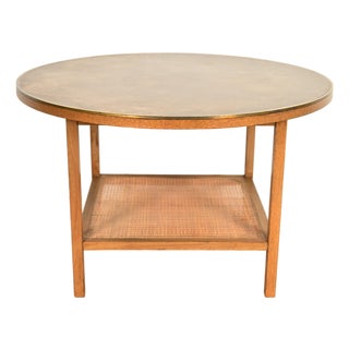 Paul McCobb Irwin Collection Mahogany, Brass, and Cane Leather Top Coffee Table, 1950s For Sale