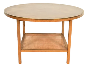 Paul McCobb Irwin Collection Mahogany, Brass, and Cane Leather Top Coffee Table, 1950s