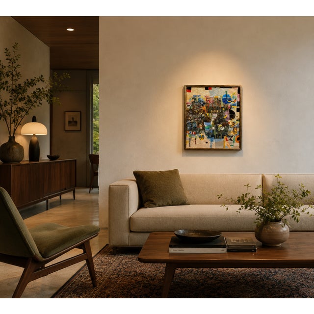 Kishio Murata - 1966 Abstract Cityscape - Original Oil painting Japanese Expressionist Mid century Modern - Oil Painting...
