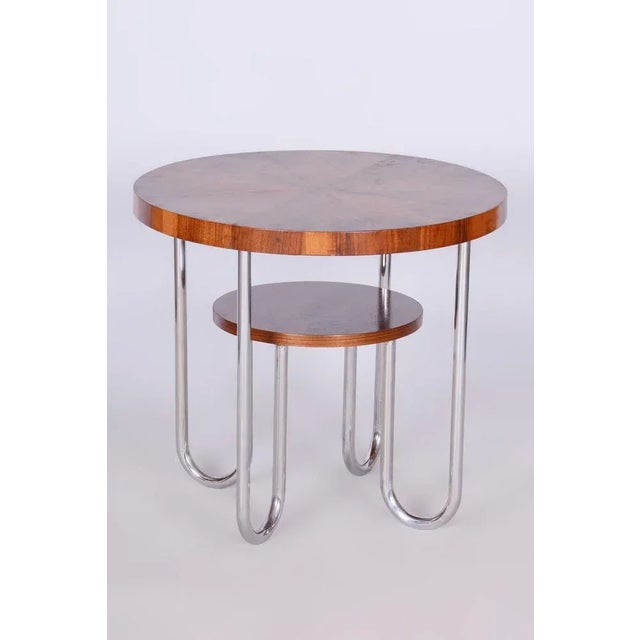 Bauhaus Round Spruce & Walnut Coffee Table attributed to Robert Slezák, 1930s For Sale - Image 10 of 10