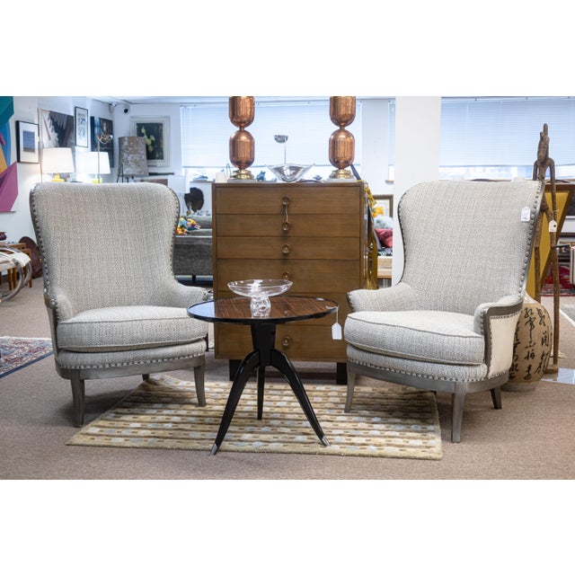 Late 20th Century Pair of Arhaus Portsmouth Collection Gray Fabric & Leather Contemporary Chairs For Sale - Image 5 of 13