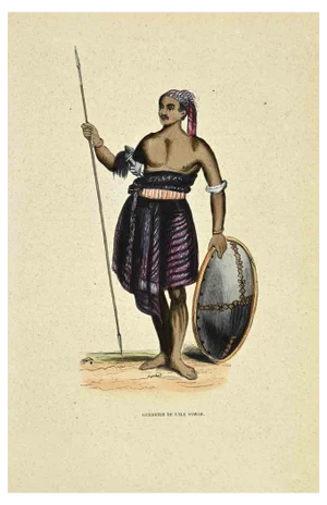 Auguste Wahlen, Guerrier de L'ile Sawoe, Lithograph, 1844