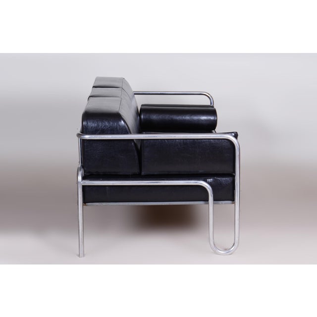 Bauhaus Sofa in Chrome, Steel and Leather, Czech, 1930s For Sale - Image 4 of 7