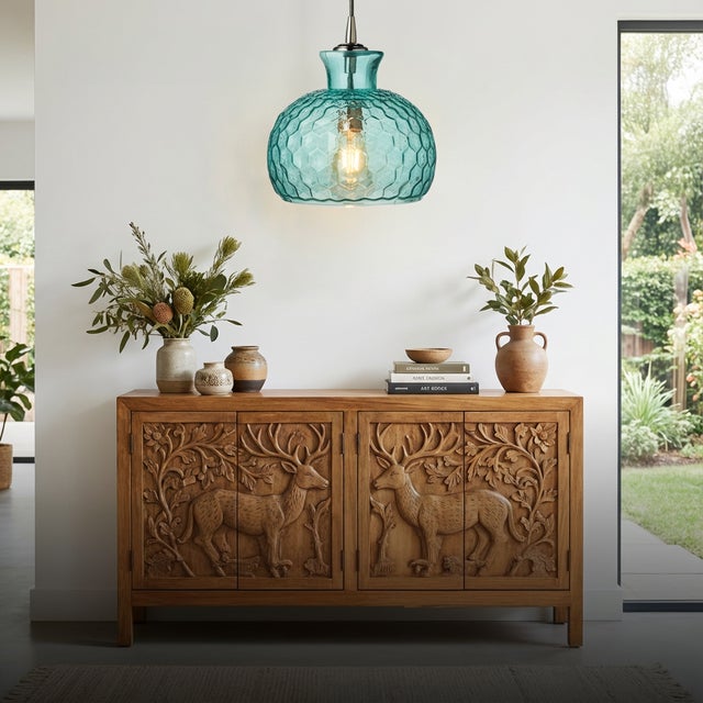 Coastal Coastal Style Blue Textured Glass Clark Pendant For Sale - Image 3 of 6