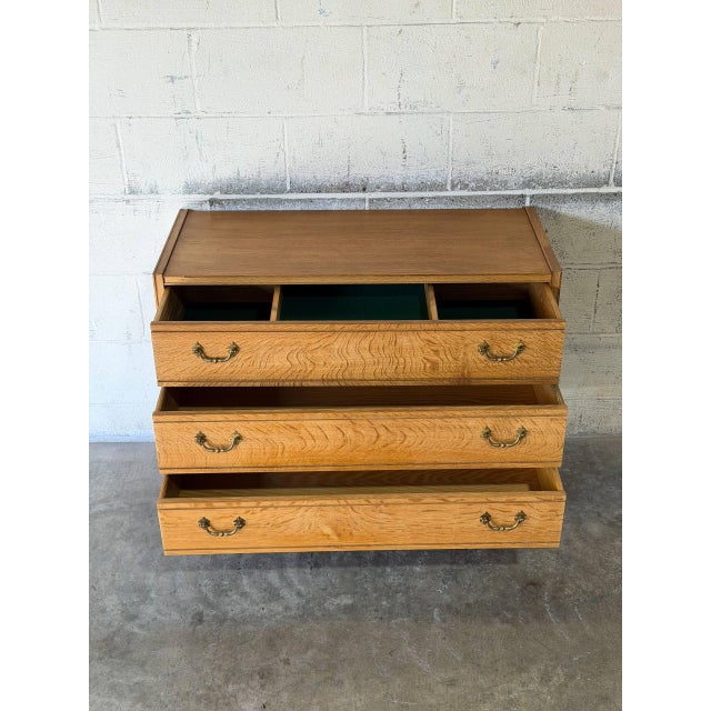 Wood Oak 3 Drawer Dresser Chest With Brass Pulls Mid-Century Modern 1960s For Sale - Image 7 of 11