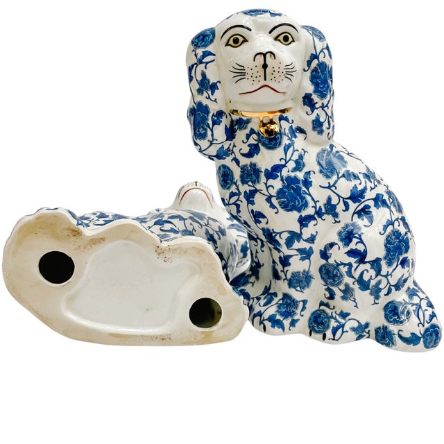 2020s Blue & White Floral Staffordshire Style Spaniel Dog Figurines - a Pair For Sale - Image 5 of 7