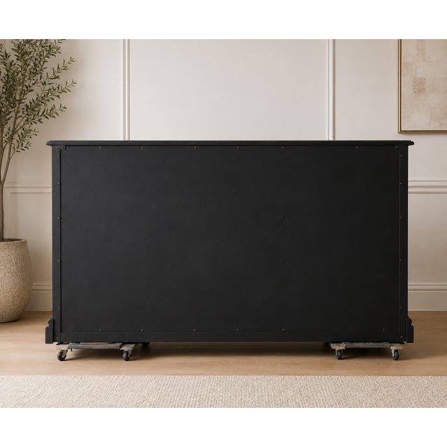 Modern Refinished Black Dresser With Brass Ring Hardware-Modern Classic 9-Drawer Statement Piece For Sale - Image 3 of 7