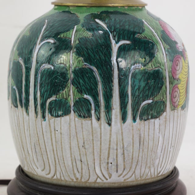 Antique Famille Rose Porcelain Bok Choy Table Lamp With Cabbage Leaf and Butterfly Motif For Sale - Image 9 of 15