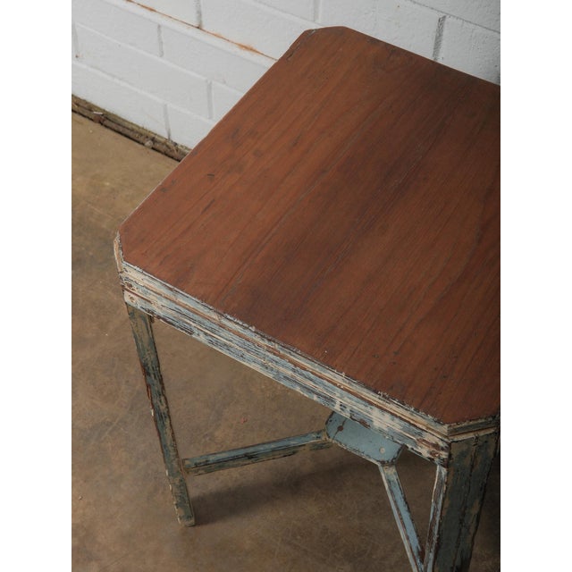 Rustic Late 20th Century Distressed Painted Wooden Accent Table With Weathered Blue Patina For Sale - Image 3 of 6