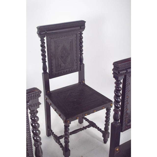 Wood Leather Dining Chairs, 1920s, Set of 6 For Sale - Image 7 of 14