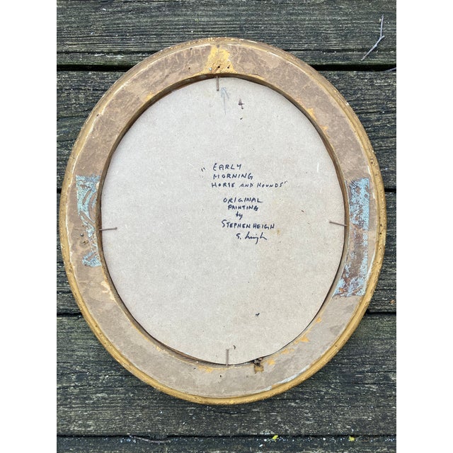 Wood Contemporary Original Equestrian Stephen Heigh Painting “Early Morning Horse & Hound” Antique Gilt Wood Oval Frame For Sale - Image 7 of 7