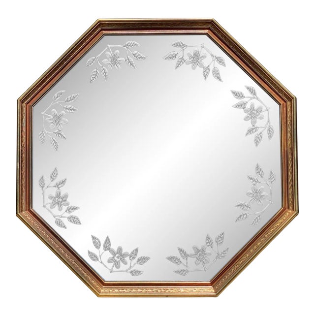 Union City Mirror Co. Floral Etched Octagonal Wall Mirror For Sale