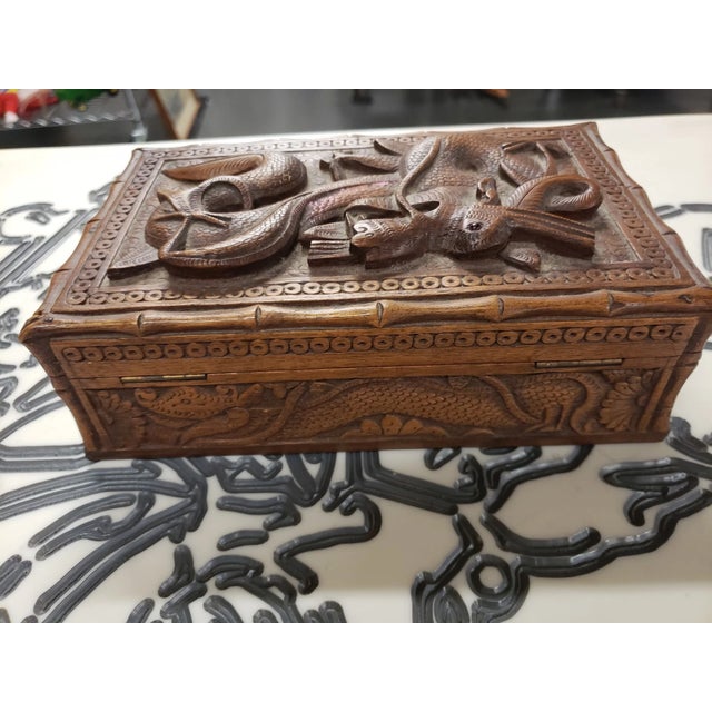 Mid 20th Century Vintage Mid Century Chinese Hand Carved Wood Dragon Keepsake Lidded Box For Sale - Image 5 of 7