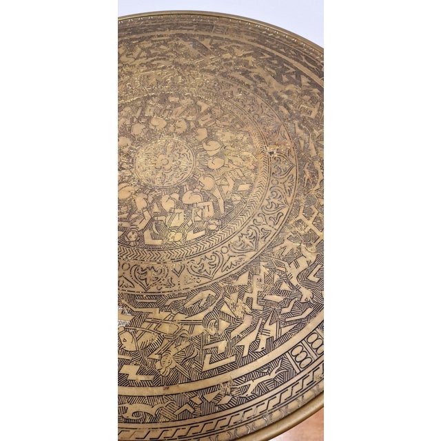 Wood Art Deco Oriental Gueridon Table with Embossed Brass Top, 1930s For Sale - Image 7 of 11