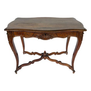 19th Century Provincial French Louis XV Style Center Table With X-Form Stretcher For Sale