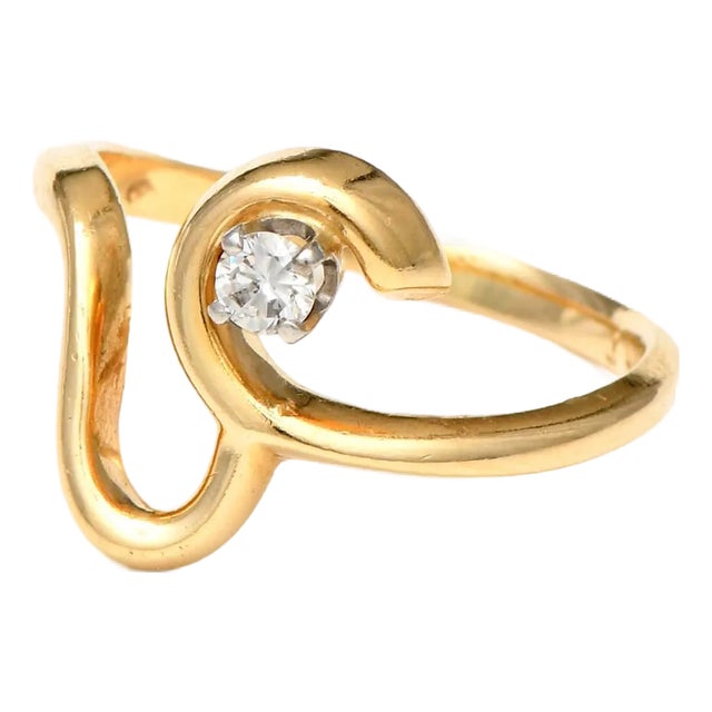 14KY Vintage Diamond Accent Free Form Ring, size 6.5 For Sale