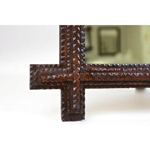 Brown Tramp Art Rustic Wall Mirror in Hand Carved Basswood, Austria, 1860 For Sale - Image 8 of 16